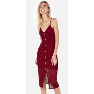 Express Button Front Tank Ribbed Midi Dress XS